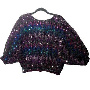 Vtg Praise Hymn Tunic Top Sequin Colorful Size L 80's Disco Multicolor Dolman
